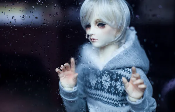 Picture sadness, sadness, doll, guy, white hair, water drops, doll, BJD