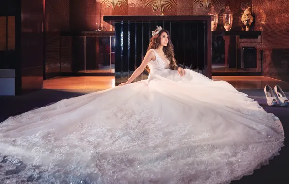 Pose, Dress, The bride, Joy
