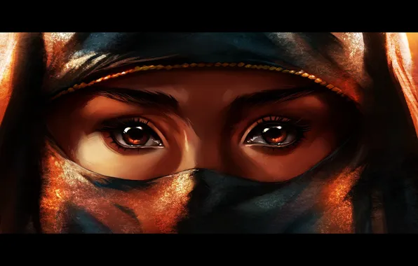 Picture eyes, look, girl, the veil