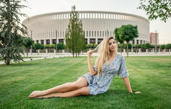 Dress, blonde, building, Pretty, A Diakov George