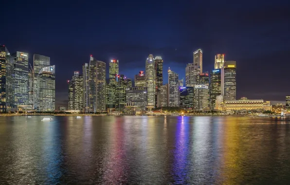 Picture the city, lights, the ocean, panorama, Singapore
