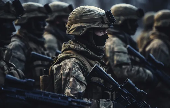 Soldiers, Men, Side, Digital art, Machines, AI art, The Art of Artificial Intelligence, Neural network