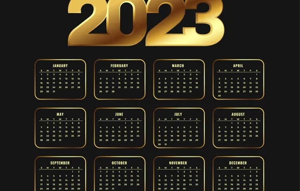 The dark background, figures, New year, black background, gold plated, calendar, gold, days of the …