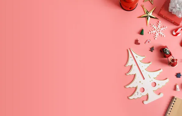 Decoration, New Year, Christmas, Christmas, pink background, pink, New Year, decoration