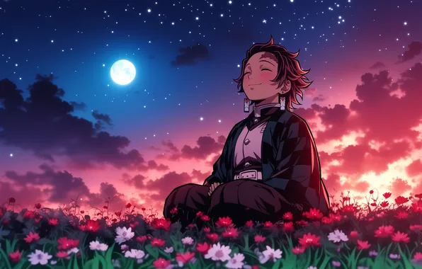 The moon, anime, art, wallpaper, moon, blade, demon slayer, the blade cleaves demons