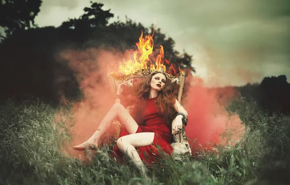 Picture girl, fire, chair