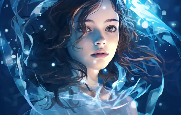 Water, Look, Hair, Girl, Brunette, Digital art, AI art, The Art of Artificial Intelligence