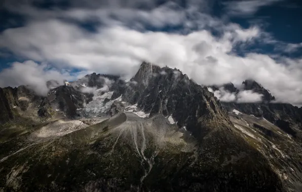 Picture clouds, mountains, tops, France, Alps, Blanc, Petit Dru