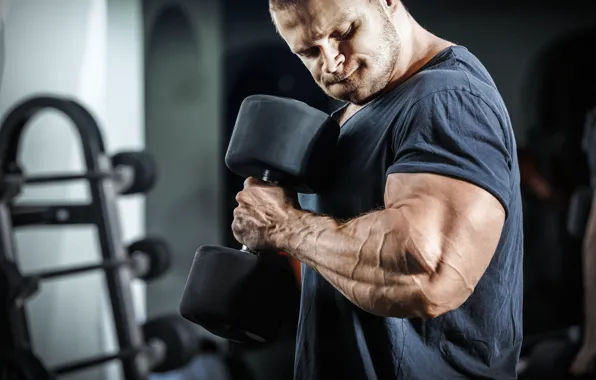 Gym, dumbbell, bodybuilder