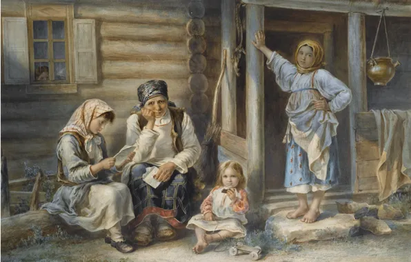 1872, Aleksei Ivanovich Strelkovsky, THE VILLAGE SCHOOL, watercolour