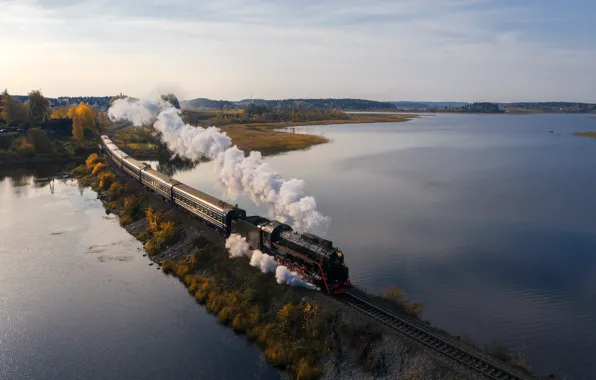 Picture landscape, nature, lake, train, reserve, Karelia, Ruskeala, Andrey Bazanov