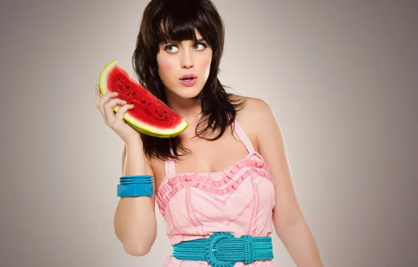 Picture watermelon, Katy Perry, singer, in pink