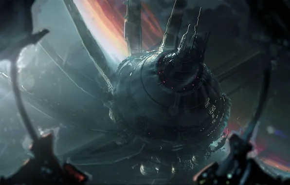 Station, Planet, Space, Fantasy, Art, Space, Art, Spaceship