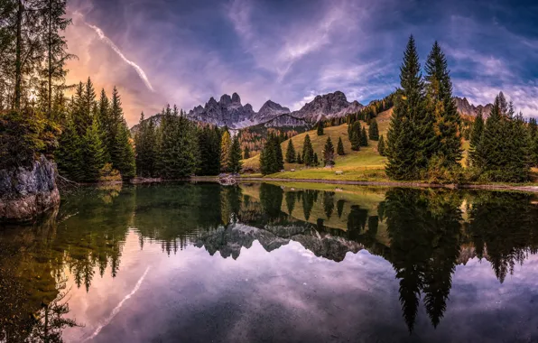 Picture trees, mountains, lake, reflection, Austria, Alps, Austria, Alps