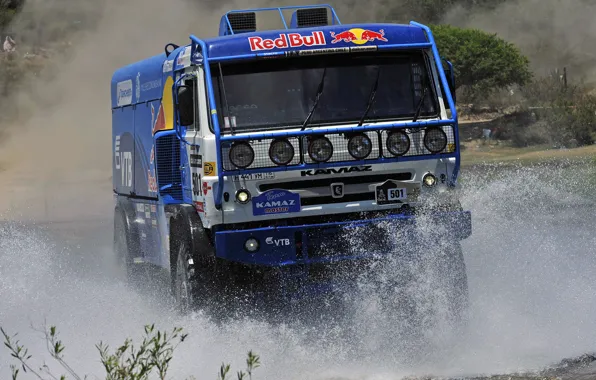 Picture Water, Blue, Machine, Squirt, Lights, Red Bull, KAMAZ, Rally