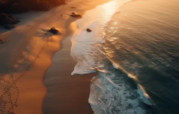 Sea, wave, landscape, nature, shore, surf, digital art, AI art