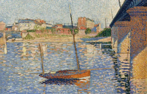 Picture bridge, boat, picture, the urban landscape, Paul Signac, pointillism, Asnieres