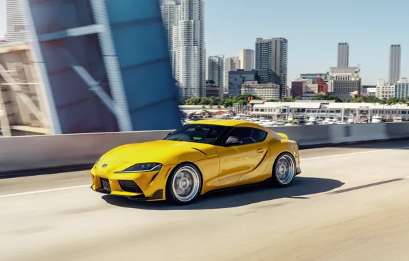 Picture road, yellow, sports car, Toyota Supra, 2020 Toyota GR Above