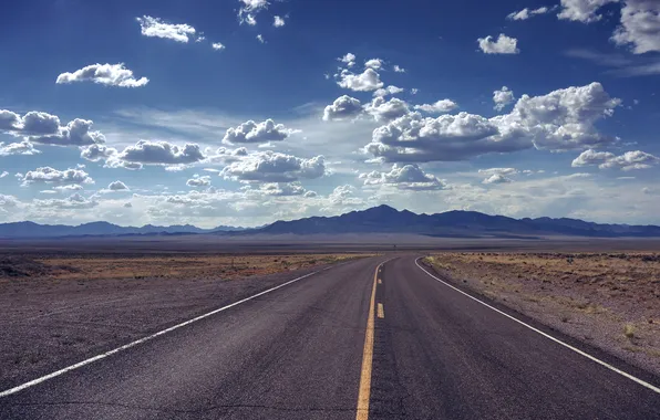 Road, summer, the sky, clouds, mountains, desert, dry, solar