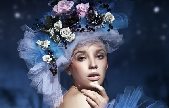 Look, girl, flowers, lace, hat, fashion