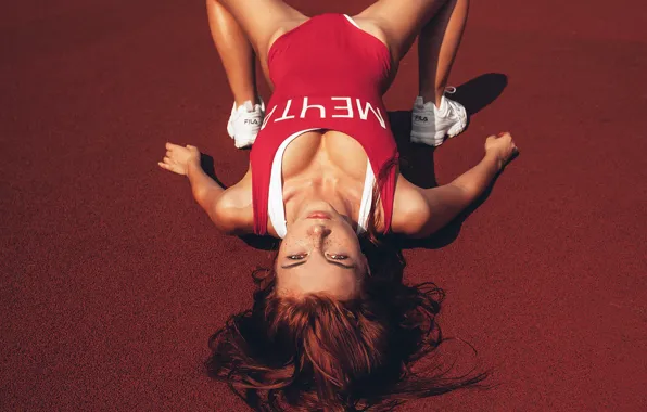 Chest, pose, Girl, red, Playground, Inga Lis, Rome Rome