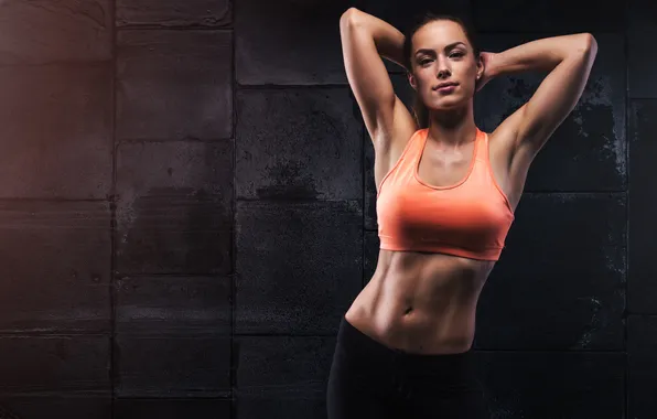 Picture girl, belly, athlete, tank top, sportswear