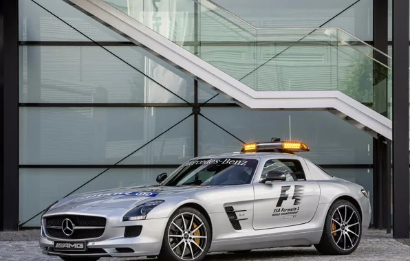 Picture machine, silver, Mercedes, safety car, mercedes-benz sls amg, gt f1