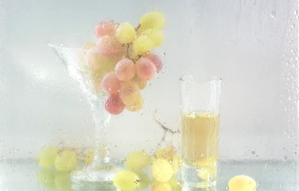 Glass, drops, glass, rain, window, grapes, still life, transparent