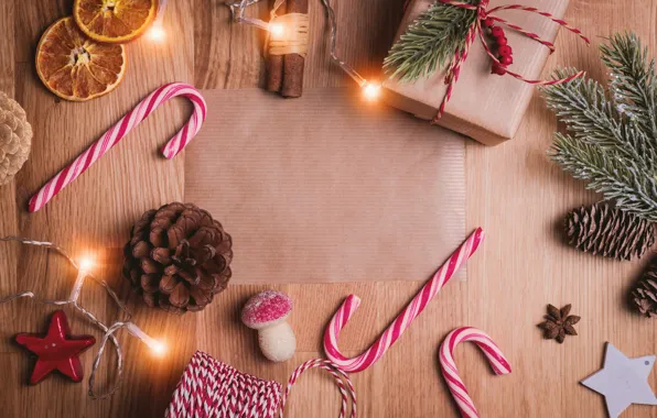 Winter, branches, background, holiday, box, gift, toys, Board