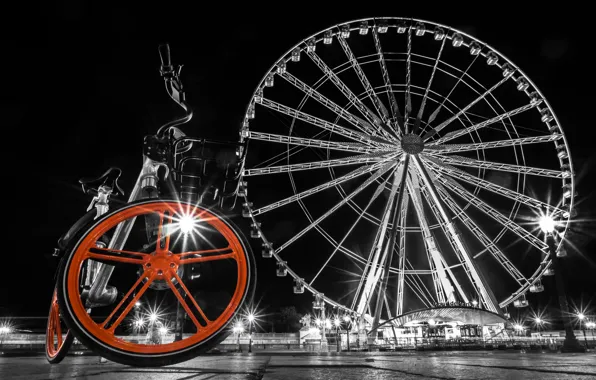 Picture bike, France, Paris, area, Ferris wheel, Paris, monochrome, France