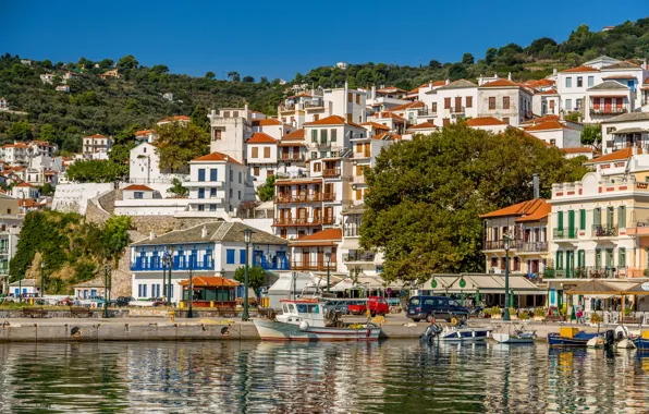 Building, Greece, pier, promenade, harbour, Greece, Skopelos, Skopelos