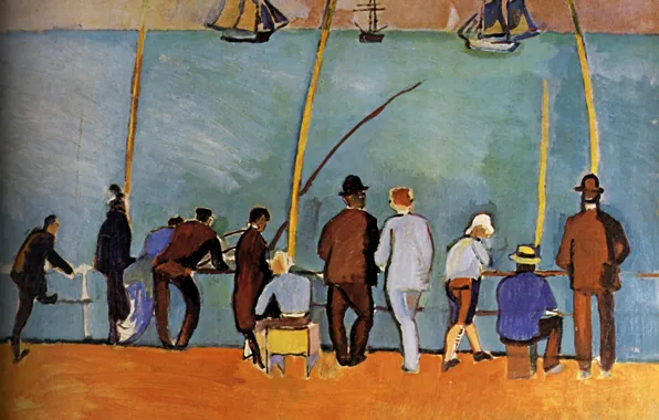Picture ships, fishermen, france, fishing rods, 1908, Huile sur Toile, Raoul Dufy, Collection ParticuliKre