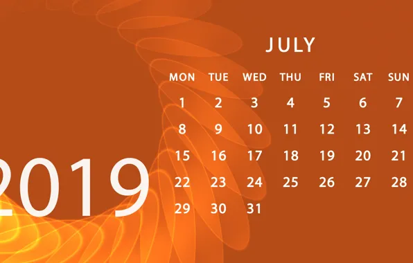 Picture calendar, July, 2019