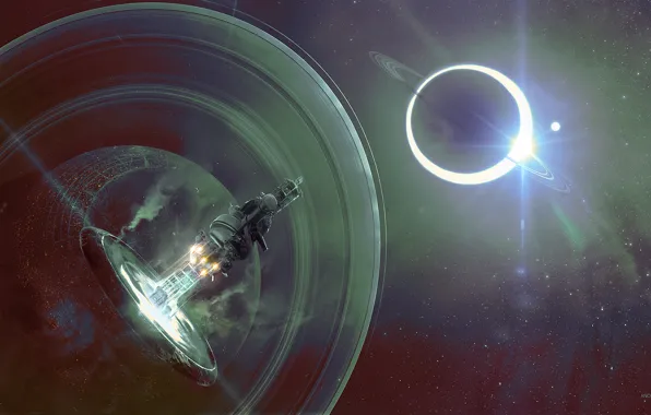 Space, portal, stars, spaceship, planet, anonymous, sputnics