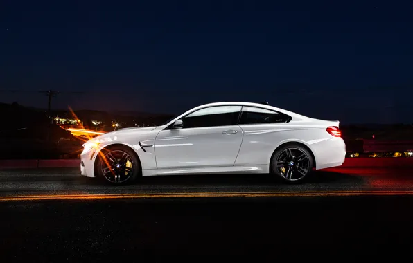 Picture white, night, BMW, BMW, profile, white, Coupe, F82