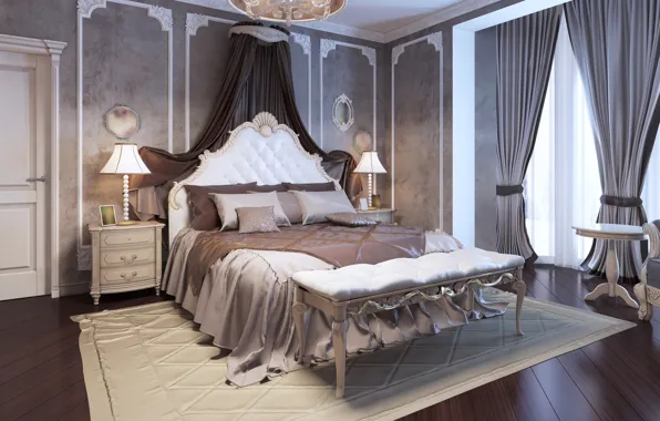 Design, style, furniture, Villa, bed, curtains, luxury, Design