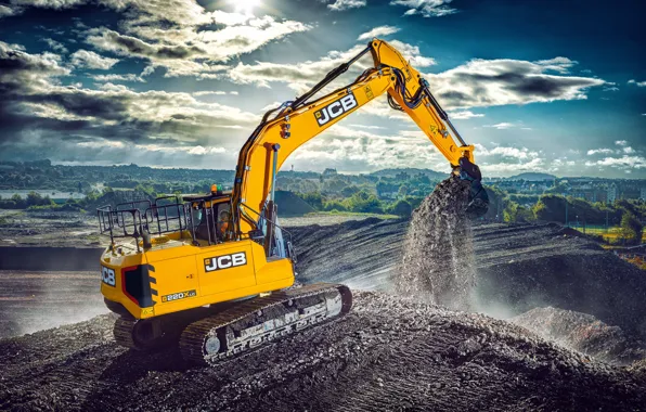 Sand, the sky, cabin, excavator, caterpillar, works, bucket, quarry