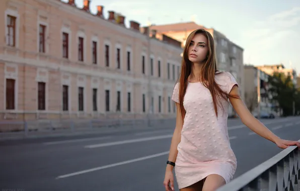 Summer, girl, machine, the city, street, model, makeup, dress