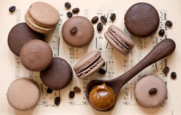 Picture coffee, grain, cookies, spoon, dessert, caramel, Anna Verdina, macaron