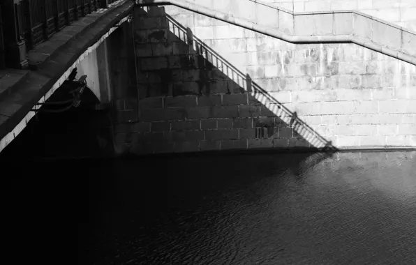 Line, bridge, the way, river, crossroads, black and white