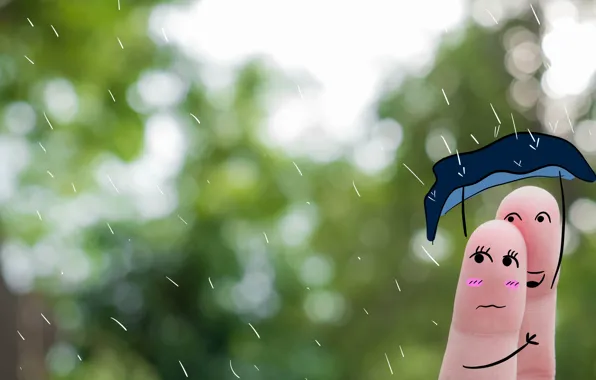 Rain, fingers, a couple, care