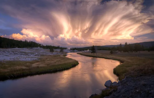 Picture field, the sky, landscape, river, the evening