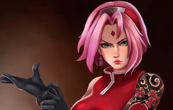 Anime, pink hair, Sakura Haruno, a character in the series, From Naruto