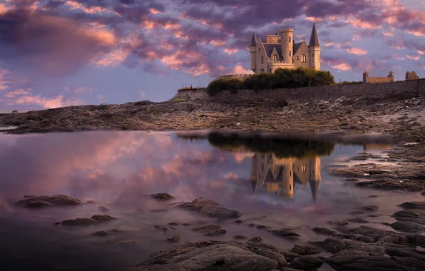 Landscape, stones, castle, the ocean, shore, France, Brittany, Turbo