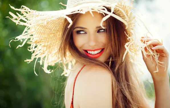Picture look, the sun, close-up, pose, smile, portrait, hat, makeup