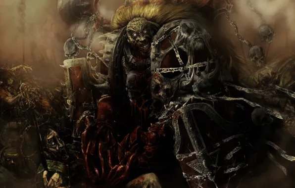 Death, blood, armor, skull, chaos, warhammer, madness, Word Bearers