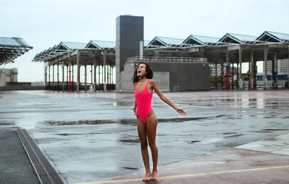 Summer, girl, face, rain, figure