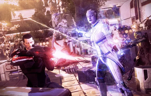 Picture Mass Effect 2, Shepard, Liara, fan, thane krios, Collector, Asari, Colony