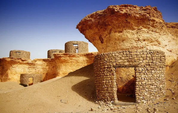 Sand, the sky, stones, ruins, Qatar, Zekreet