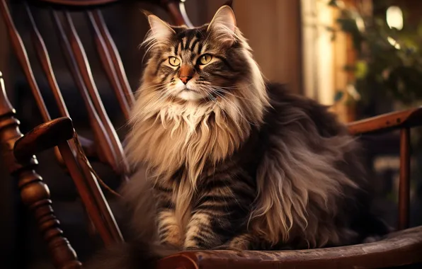 Cat, cat, look, light, pose, grey, chair, fluffy